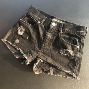 Express Black High Waisted Distressed Denim Shorts
